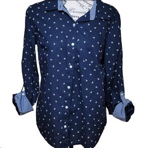 Tommy Hilfiger Navy Anchor Blouse Button Down Up